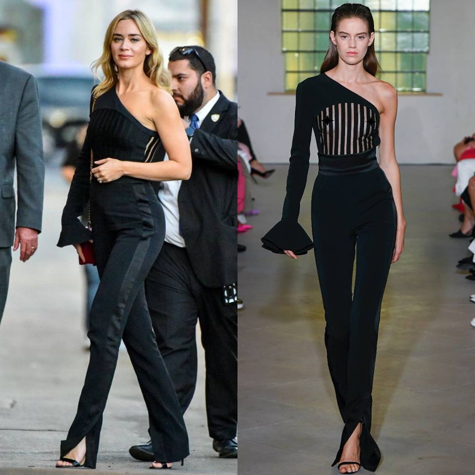 Emily Blunt arrives at Jimmy Kimmel live show in David Koma one-shoulder jumpsuit geotv.ge