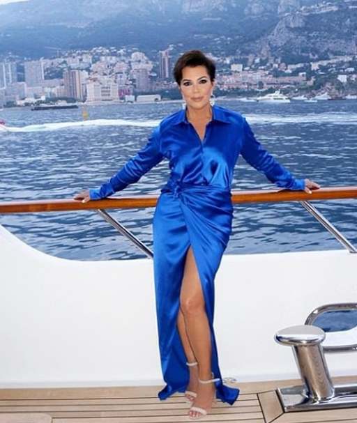 Kris Jenner wearing Demna Gvasalia’s Blue dress on Tommy Hilfiger's yacht kris_jenner_gvasalia
